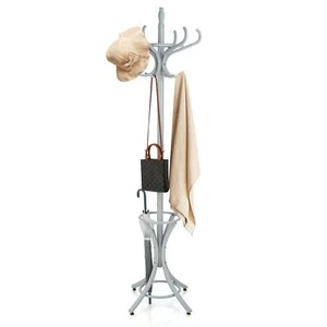 Wooden Coat Rack Hat Hanger Free Standing Hallstand Umbrella Stand with 12 Hooks - Picture 1 of 11