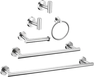 Brushed Nickel Bathroom Hardware Set, 6 Pieces, SUS 304 Stainless Steel - Picture 1 of 13