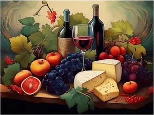 Fliese Wandbild Stillleben Wein Obst Käse Küche Wandrückwand Marmor Keramik - Bild 1 von 16