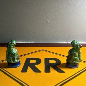 Vintage Chinese Green ENAMELED DRAGON  3.25" Set Of 2 - Picture 1 of 10