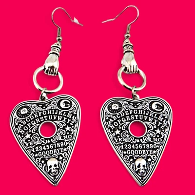 Pendientes Ouija Board Planchette y Puño Figa Tono Plateado Calavera Oculta Gótica N6 Foto 1 de 4
