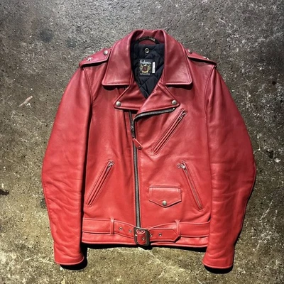 Schott One Star Motorcycle Jacket 36 Red Steerhide Leather Biker 613UST Japan - Image 1 of 4