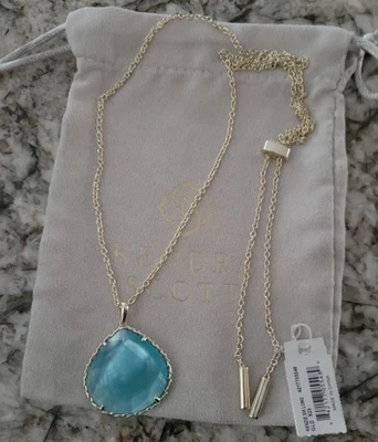 Kendra Scott Kenzie Collar Largo Ajustable Dorado Aqua Illusion NUEVO CON ETIQUETAS BOLSA DE $80  Foto 1 de 4