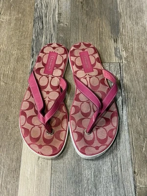 Sandalias Chanclas COACH Cuero Lona Mujer Rosa Talla 10B Foto 1 de 4