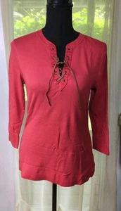 Ralph Lauren Jeans Orange Cotton Lace Up 3/4 Sleeve Shirt Women's S - Picture 1 of 4