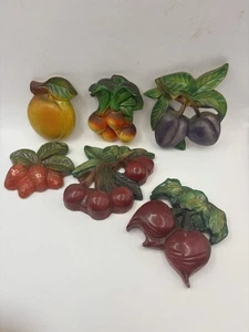 Vintage 1950s MCM Lot of 6 Fruits & Vegetables Chalk ware Wall Plaques - Picture 1 of 11