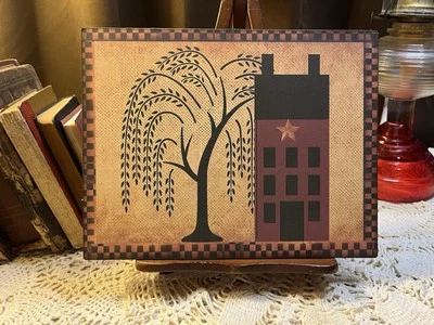 Primitive Salt Box House, Willow Tree, Handcrafted Plaque / Sign - Image 1 of 3