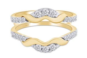1/3 Ct. Runder Chevron Ring Schutz Verstärker mit Zirkonia in 14K Gelb G... - Bild 1 von 7