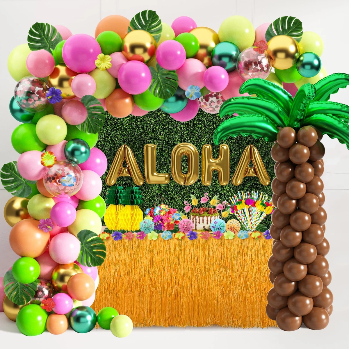Paquete De 3 Manteles Hawaianos Luau, Decoración De Luau Aloha Con Hojas De Palmera Tropicales Manteles Rectangulares De Plastico Desechables De