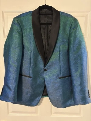 Chaqueta de fiesta de boda Vegas para hombre L azul verde blazer esmoquin brillante Foto 1 de 4