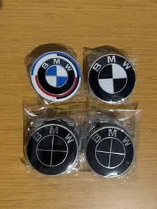 Set of 4 BMW Black White 50TH 68MM/56MM Wheel Center Caps Logo Badge Emblem - Picture 1 of 12