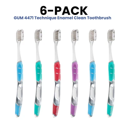 6-PACK: GUM 4471 Technique Enamel Clean Toothbrush, Compact, Soft Bristles - Image 1 of 3