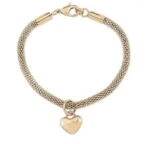 Stainless Steel Polished Heart Dangle Charm Mesh Bracelet - Picture 1 of 7