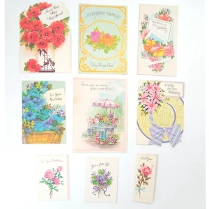 Lot of 9 Vintage Floral Used Greeting Cards Flower Garden Craft Ephemera 60-70s - Picture 1 of 8
