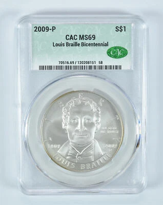 2009-P Louis Braille Commemorative Silver Dollar MS69 CAC - Image 1 of 4