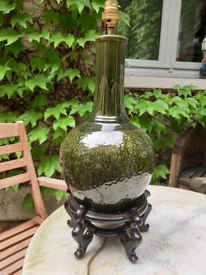 Vase pied de lampe inspiration chinoise signé Charles Ficquenet Sèvres (T. Deck) - Photo 1/4