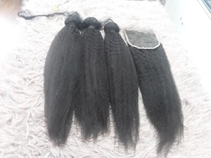 PERUVIAN VIIRGIN HAIR 18+18+18&18 HD 5X5 WIDER LACES CLOSURE KINKY STRAIGHT 370g - Picture 1 of 6