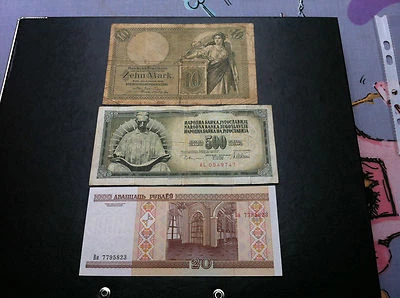 RARREGermany 10 Mark 1906 + Yugoslavia 500 Dinara 1978 + Belarus 20 Roubles 2000 - Image 1 of 2