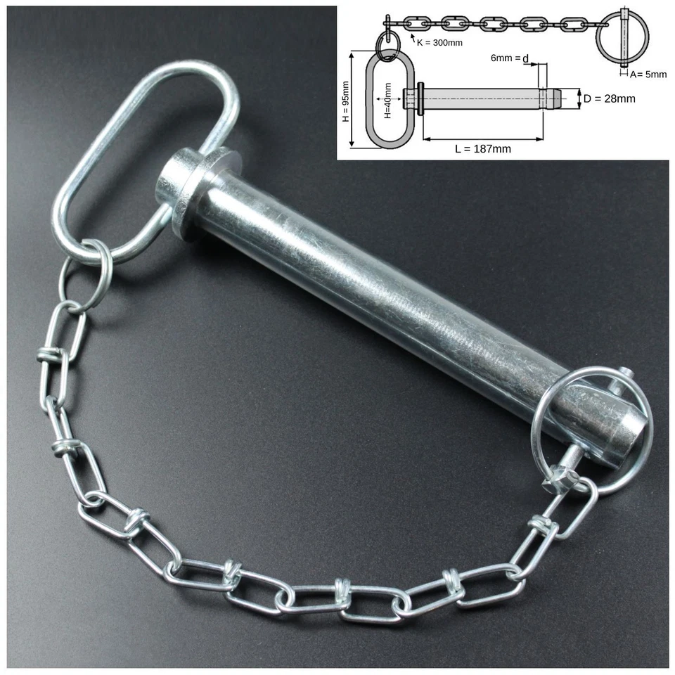 Unterlenkerbolzen mit Handgriff Kette Kat.2 187mm Unterlenker Steckbolzen Bolzen