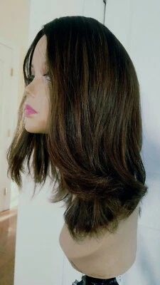  100% HUMAN HAIR WIG BROWN OMBRE SILK TOP ALL HAND TIED CARAMEL HIGHLIGHTS - Image 1 of 4