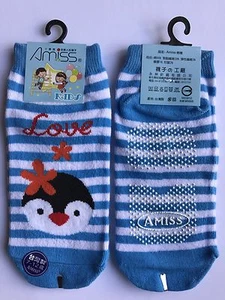 Socks Girl AntiSkid Shoe Size 8-10 Penquin Blue White Stripes NEW - Picture 1 of 5