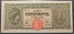 ITALIA 50 LIRE 10/12/1944 EBC DOBLEZ CENTRAL - Picture 1 of 2