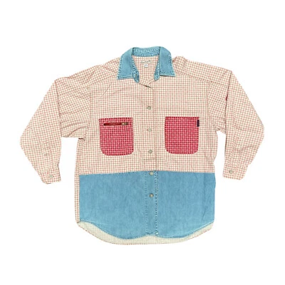 Blusa Top Guess Jeans Años 90 Denim Retazos Cuadros Abotonados Gran Tamaño Años 90 Foto 1 de 4