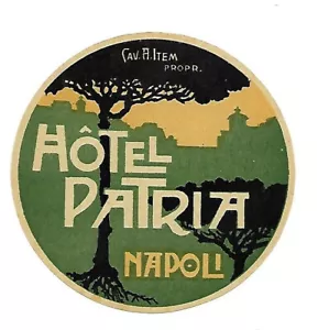 Authentic Vintage Luggage Label ~ HOTEL PATRIA ~ Napoli, Italy - Picture 1 of 2