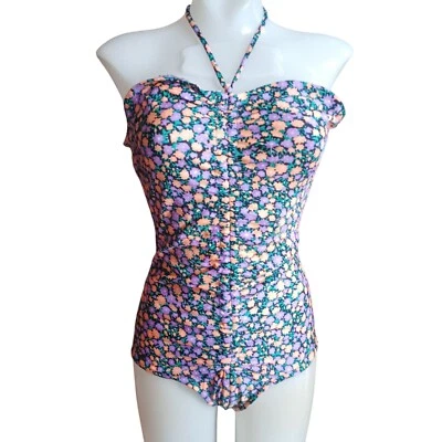 Body de una pieza medio verdadero vintage floral halter traje de baño acanalado mamá años 80 Foto 1 de 4
