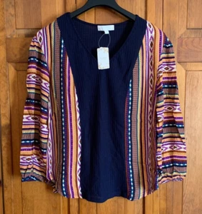Women's NEW Weekend Suzanne Betro L/S Contrast Print V-Neck Tunic - M - Picture 1 of 4