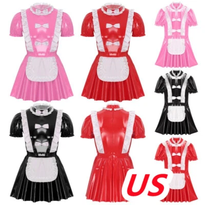 Para Hombres Francesa Mucama Disfraz Cosplay Manga Abullonada Delantal Mini Vestido Foto 1 de 3