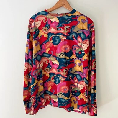 Blusa Vintage Doncaster Colorida Seda Manga Larga Talla 12 Foto 1 de 4