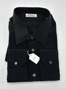 A Ugolini & Figli Fray Luxury Dress Shirt Size 18.5/46 Black 100% Silk Italy NWT - Picture 1 of 8