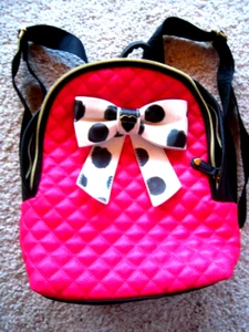 Betsey Johnson Girls Black/Fuchsia Quilted Mini Backpack Polkadot Bow - Picture 1 of 8