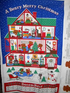 True Vintage A BEARY MERRY CHRISTMAS Advent Calendar Fabric Panel VIP Cranston - Picture 1 of 4