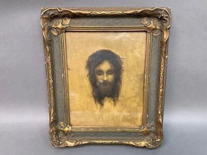 VINTAGE SCARED JESUS CHRISTUS PRINT ST VERONICAS HANDKERCHIEF ILLUSION FRAMED - Picture 1 of 10
