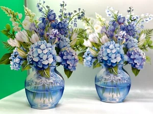ORIGAMI POP CARDS Elegant Blue Hydrangea Happy Mother's Day 3D Pop Up Bouquet - Picture 1 of 17