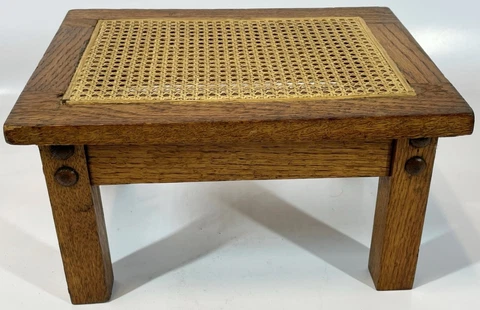 Vintage 13.5" Retro Colonial Cane Top Rectangular Wood Ottoman Stool Footstool Cover