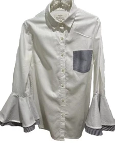 Trovata Birds Of Paradis Top Women Sz L White Bell Sleeve Vacation Club Cruise - Picture 1 of 14