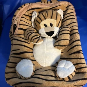 Fiesta Childrens Plush Tiger Backpack 10” Stuffed Animal Toy 5” Deep Pouch - Picture 1 of 7