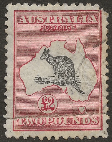 Australia 1930 Used £2 Kangaroo Black & Rose SG114 Damaged Cat £800 Cover