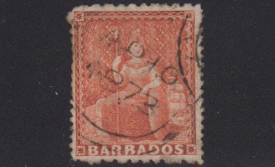 Barbados Sc#37 (SG#57) 4d Vermillion Small Star WM Compuesto Perfecto Usado Foto 1 de 2