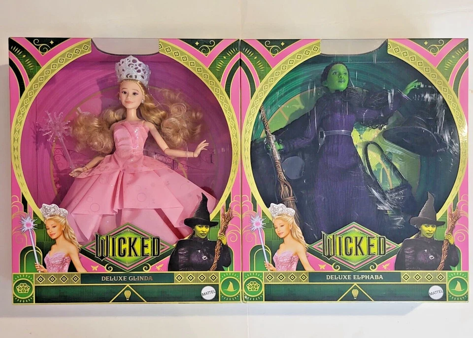 Wicked Movie Deluxe Set Glinda & Elphaba Dolls W/ Accessories Mattel