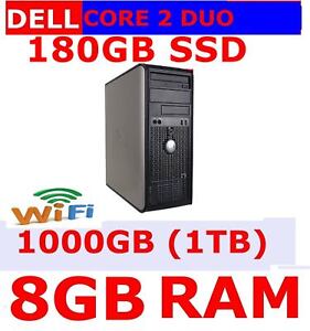 DELL 780 COMPUTER PC CORE 2 DUO  WINDOWS 7 /10  8GB RAM 1TB HD 180GB SSD HD