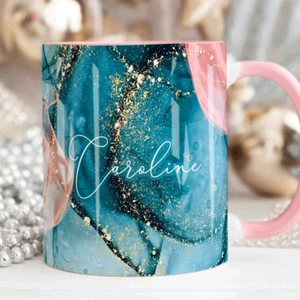 PERSONALISED Mug, Personalised Marble Mug, Name Mug, Mug & Coaster Birthday Gift - Picture 1 of 9