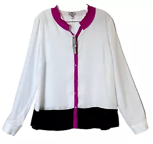 Worthington Blouse Womens XL Multicolor Semi Sheer Colorblock Button Down NWT - Picture 1 of 12