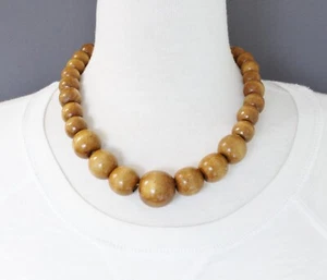 Brown wood necklace bead big chunky bead 18-19.5" long necklace beaded wooden - Picture 1 of 7
