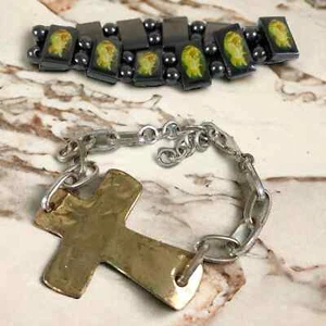 Metal Cross Bracelet and Magnetic Guardian Angel Bracelet Lot Religious Fashion - Picture 1 of 7