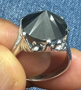 7.01 Ct Black Color Solitaire Moissanite Diamond Round 925 Silver Ring Size 7.5 - Picture 1 of 3
