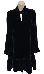 Kate Spade Extra Small Swing-Damenkleid schwarz Samt vorne zum Binden Langarm - Bild 1 von 13